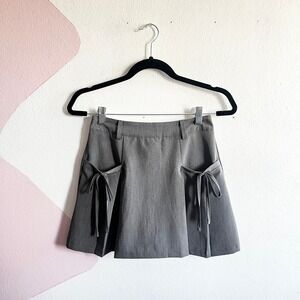Gray Micro Mini Skirt Bows Office Siren Festival Coachella Rave Sz Small
